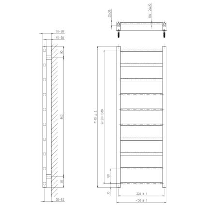 Sapho - Θερμαντικό σώμα μπάνιου METRO DOS 247W/230V 40x114 cm ματ μαύρο
