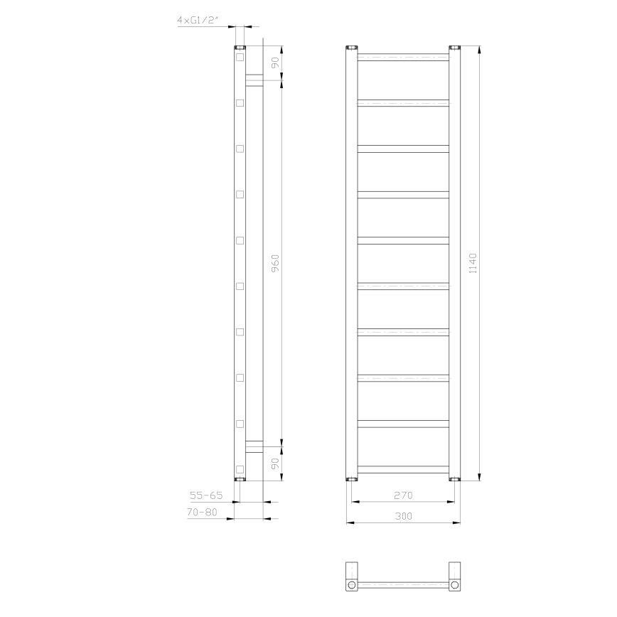 Sapho - Θερμαντικό σώμα μπάνιου METRO LIGHT 114x30 cm, γυαλιστερό χρώμιο