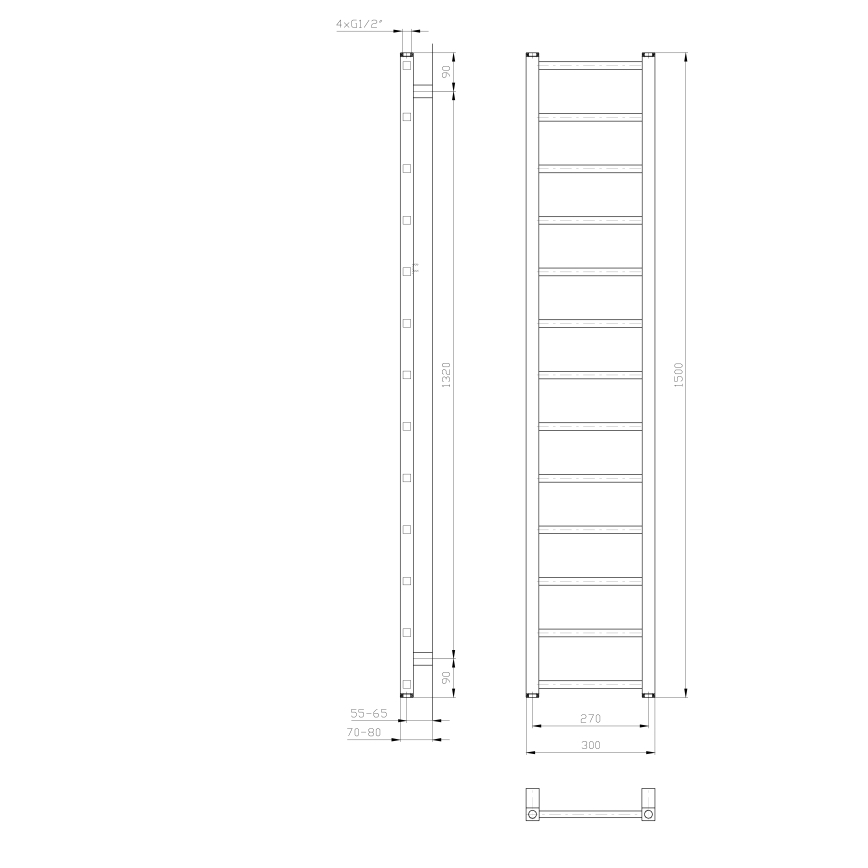 Sapho - Θερμαντικό σώμα μπάνιου METRO LIGHT 150x30 cm λευκό
