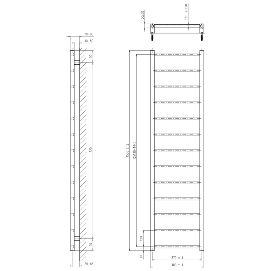 Sapho - Θερμαντικό σώμα μπάνιου METRO LIGHT 150x40 cm, γυαλιστερό χρώμιο