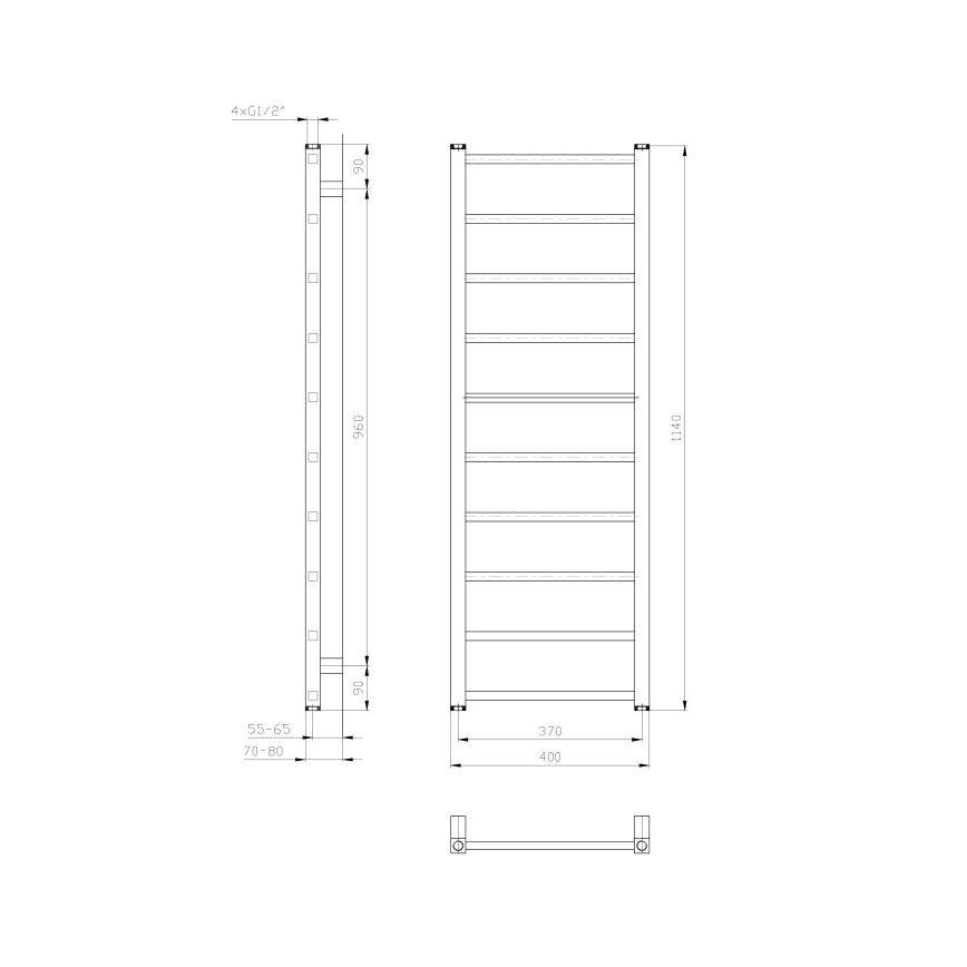 Sapho - Θερμαντικό σώμα μπάνιου METRO LIGHT 247 W, 40 x 114 εκ., λευκό