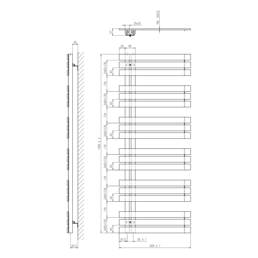 Sapho - Θερμαντικό σώμα μπάνιου SILVANA 150x60 cm λευκό
