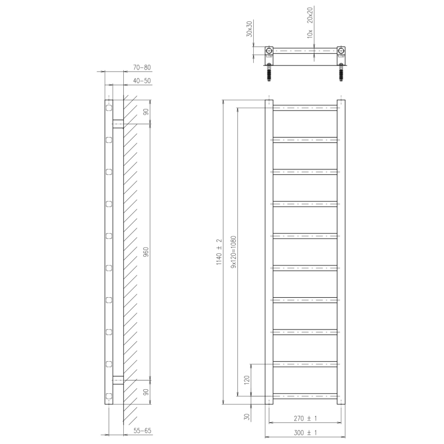 Sapho - Θερμαντικό μπάνιου METRO LIGHT 114x30 cm γυαλιστερό χρώμιο