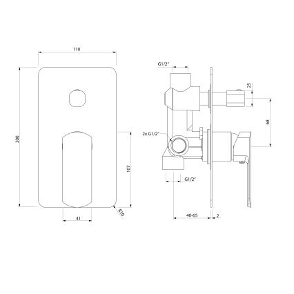 Sapho - Μίκτης ντους για εντοιχισμένη εγκατάσταση MIXONA σε γυαλιστερό χρώμιο