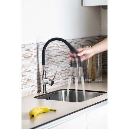 Sapho - Μπαταρία κουζίνας με εύκαμπτο στόμιο SILI μαύρο/ορείχαλκος