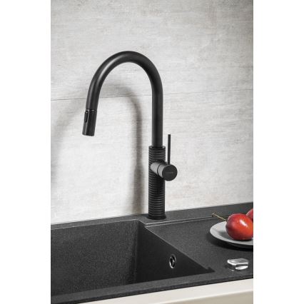 Sapho - Μπαταρία κουζίνας με ντους FLAWO ματ μαύρο