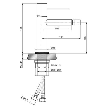 Sapho - Μπαταρία μπιντέ SOLARIS ματ μαύρη