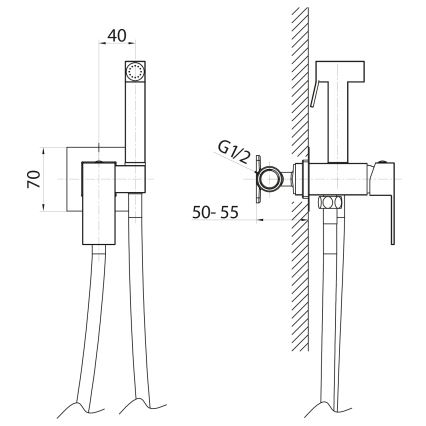 Sapho - Μπαταρία μπιντέ CUBEMIX με ντουζάκι για εντοιχισμένη εγκατάσταση, ματ χρυσό