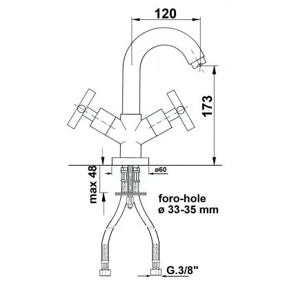 Sapho - Μπαταρία νιπτήρα AXIA σε γυαλιστερό χρώμιο