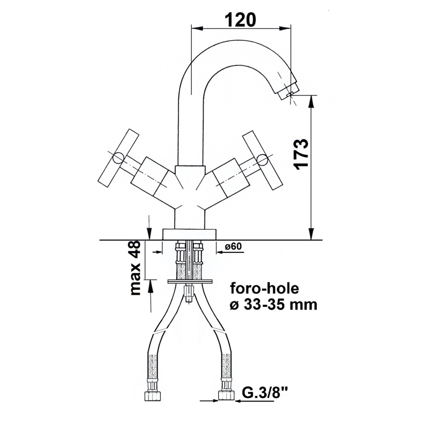 Sapho - Μπαταρία νιπτήρα AXIA σε γυαλιστερό χρώμιο