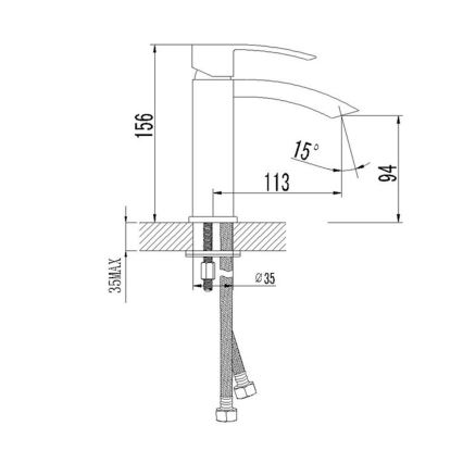 Sapho - Μπαταρία νιπτήρα GINKO 15,6 cm γυαλιστερό χρώμιο