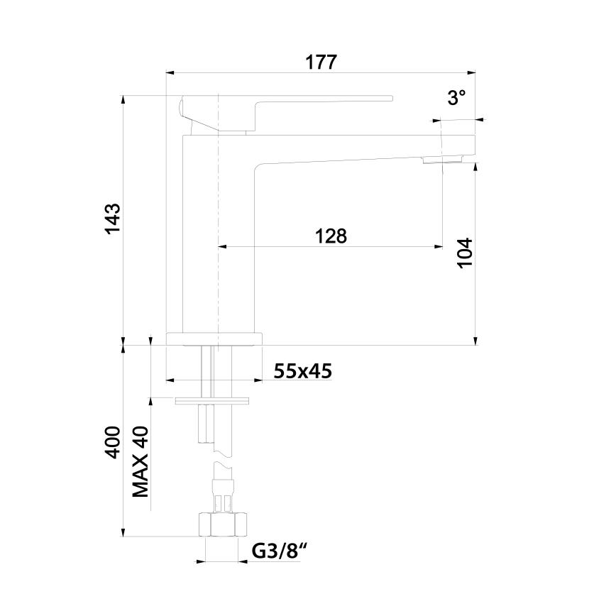 Sapho - Μπαταρία νιπτήρα LATUS 14 cm ματ μαύρη