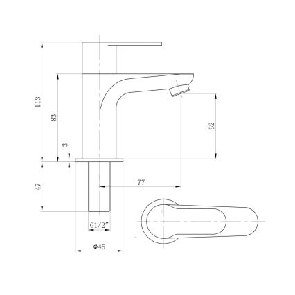 Sapho - Μπαταρία νιπτήρα SMALL 11,3 cm, γυαλιστερό χρώμιο
