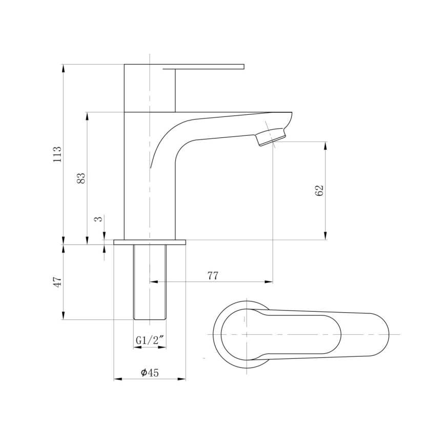 Sapho - Μπαταρία νιπτήρα SMALL 11,3 cm, γυαλιστερό χρώμιο