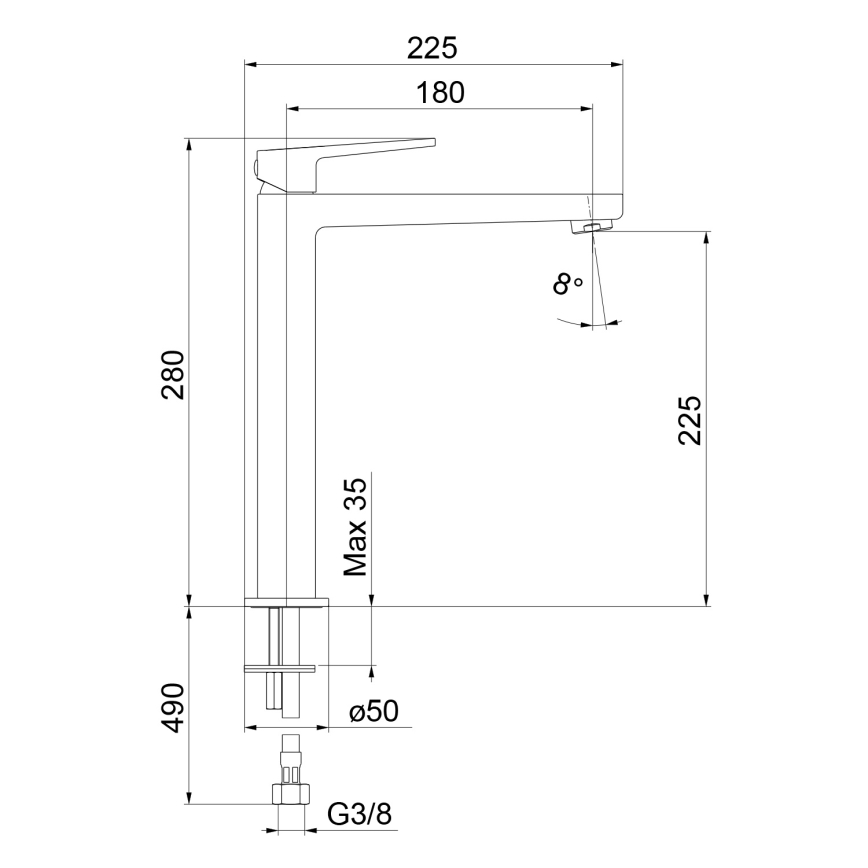 Sapho - Μπαταρία νιπτήρα TURSI 28 εκ. γυαλιστερό χρώμιο