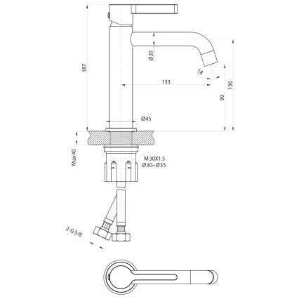 Sapho - Μπαταρία νιπτήρος ICONIC 18,7 cm γυαλιστερό χρώμιο
