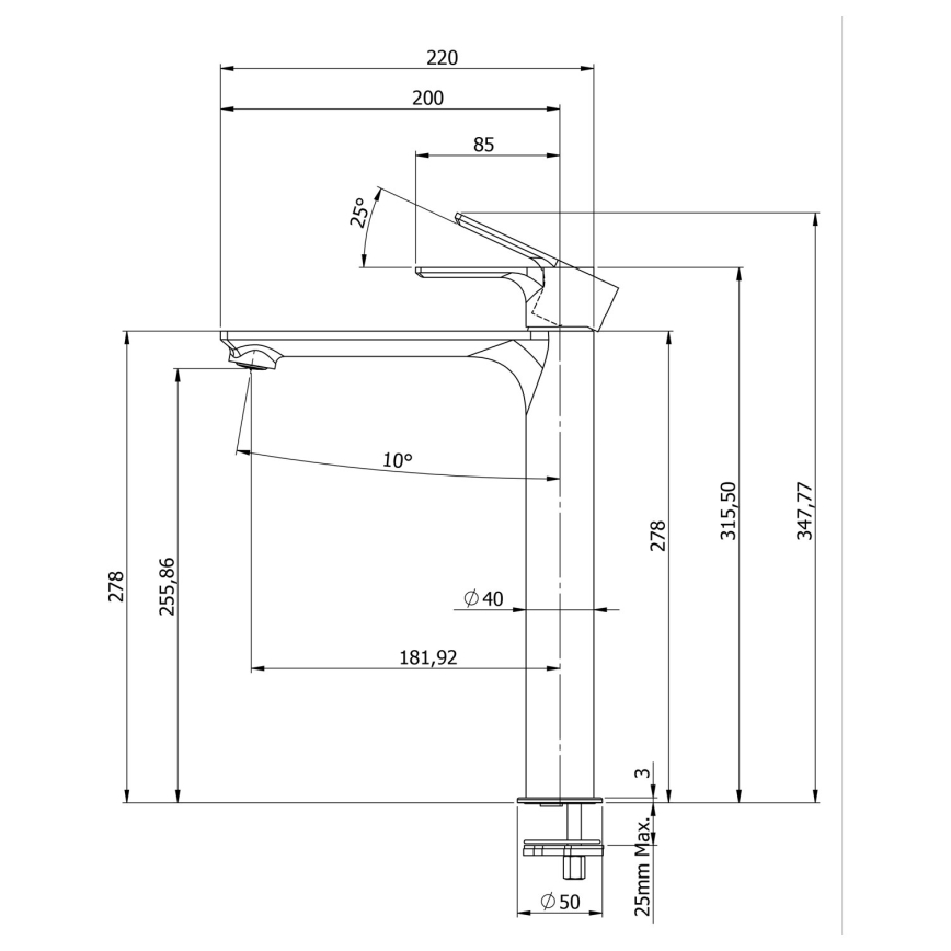 Sapho - Μπαταρία νιπτήρος PAX 31,5 cm ματ μαύρο
