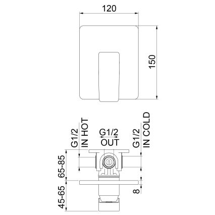 Sapho - Μπαταρία ντους TURSI για εντοιχιζόμενη εγκατάσταση, γυαλιστερό χρώμιο