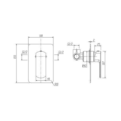 Sapho - Μπαταρία ντους για εντοιχισμένη εγκατάσταση MIXONA, σε γυαλιστερό χρώμιο