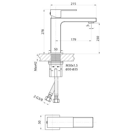 Sapho - Μπαταρία νιπτήρος CUBEMIX 27,8 cm γυαλιστερό χρώμιο