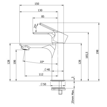 Sapho - Μπαταρία νιπτήρος PAX 16,5 cm ματ μαύρο