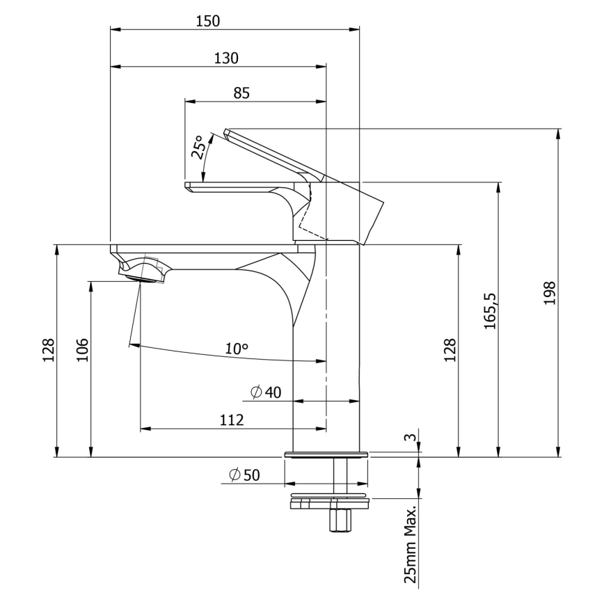 Sapho - Μπαταρία νιπτήρος PAX 16,5 cm ματ μαύρο
