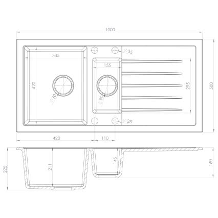 Sapho - Νεροχύτης κουζίνας 100x50 cm γρανίτης/μπεζ