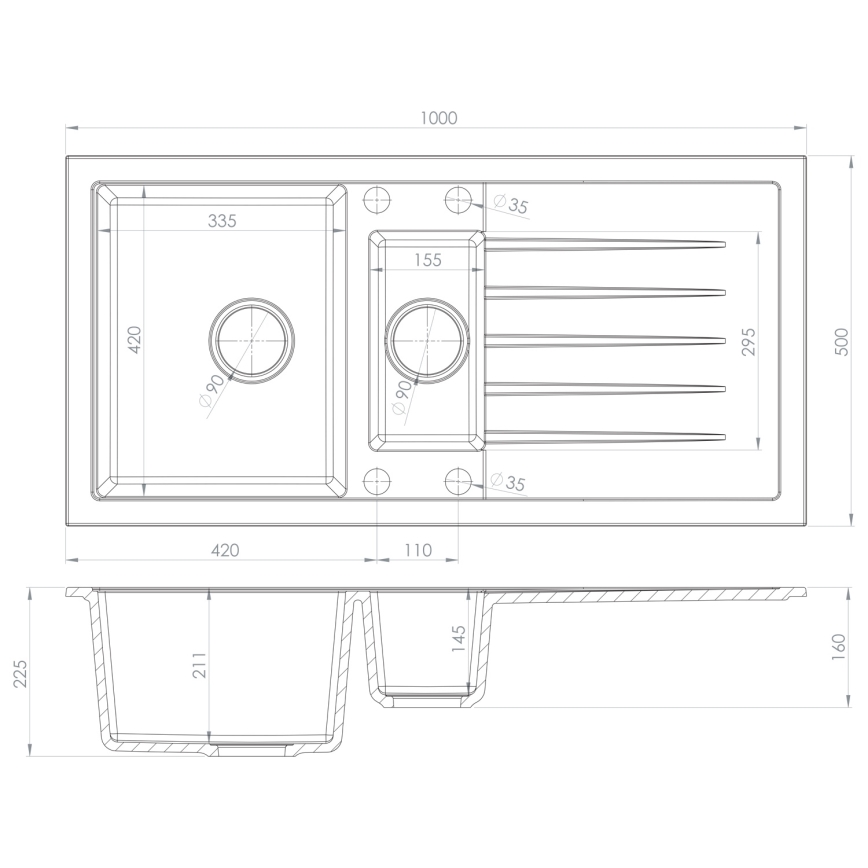 Sapho - Νεροχύτης κουζίνας 48x96 εκ. γρανιτένιος/μπεζ
