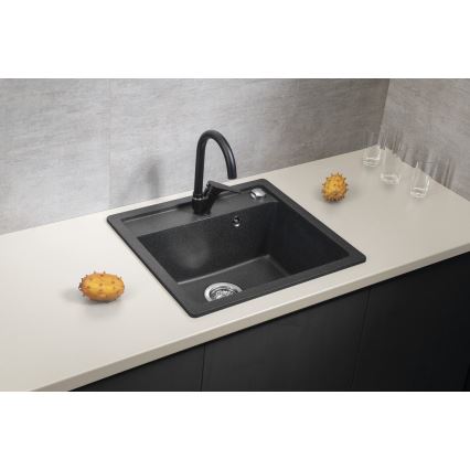Sapho - Νεροχύτης κουζίνας 53 x 50 cm γρανίτης/μαύρο
