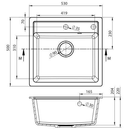 Sapho - Νεροχύτης κουζίνας 53 x 50 cm γρανίτης/μαύρο
