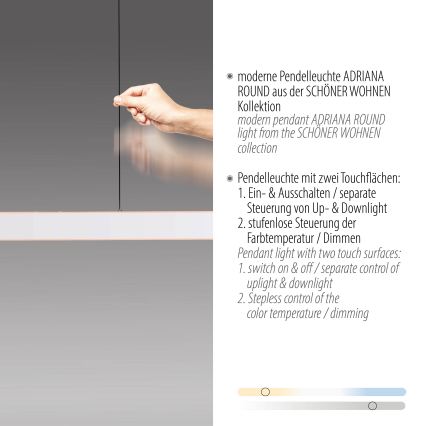 Schöner Wohnen 12577-16 - LED ρυθμιζόμενο κρεμαστό φωτιστικό σε καλώδιο ADRIANA ROUND 2xLED/24W/230V 2700/3000/3500/4000/5000K 160 cm λευκό