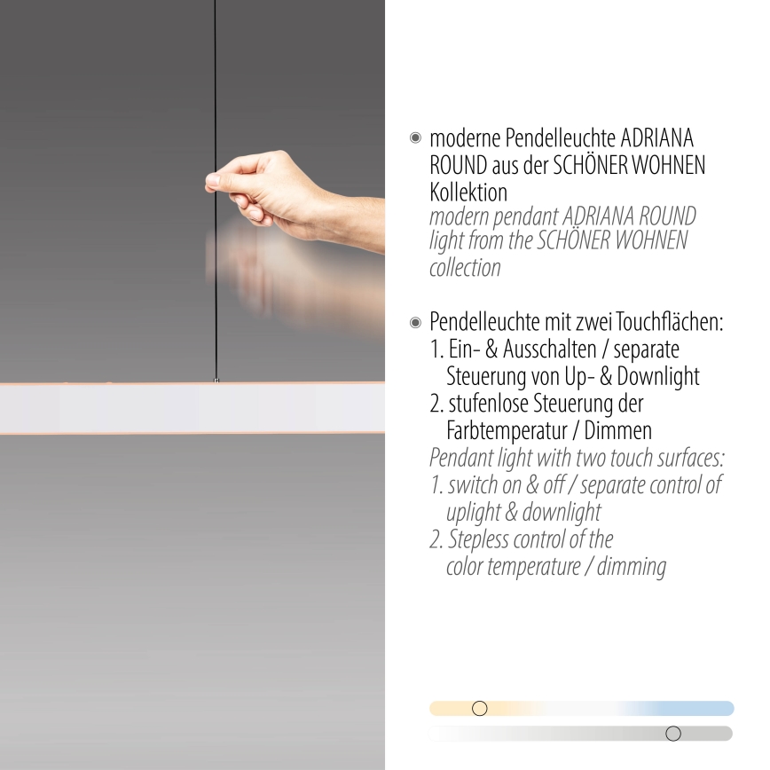 Schöner Wohnen 12577-16 - LED ρυθμιζόμενο κρεμαστό φωτιστικό σε καλώδιο ADRIANA ROUND 2xLED/24W/230V 2700/3000/3500/4000/5000K 160 cm λευκό