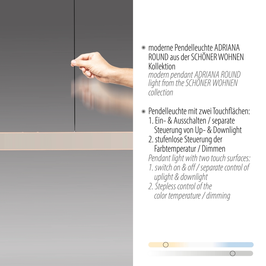 Schöner Wohnen 12577-39 - Ρυθμιζόμενο LED κρεμαστό φωτιστικό σε καλώδιο ADRIANA ROUND 2xLED/24W/230V 2700/3000/3500/4000/5000K γκρι