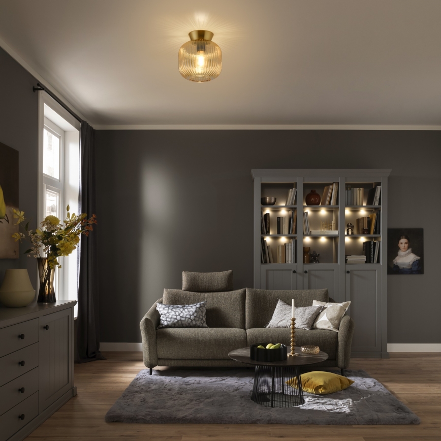 Schöner Wohnen 13574-27 - Φωτιστικό οροφής NAMI 1xE27/25W/230V διάμ. 20 εκ. χρυσό/μπεζ/καπνιστό