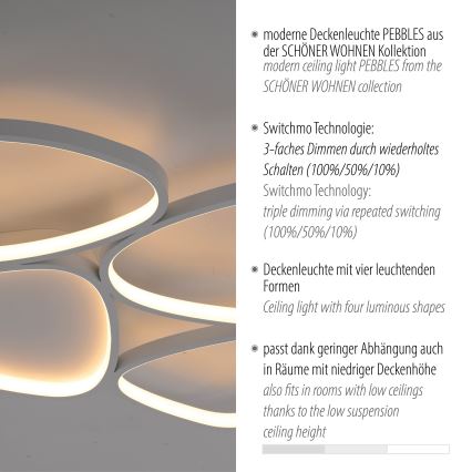 Schöner Wohnen 14038-16 - Ρυθμιζόμενο LED φωτιστικό οροφής PEBBLES LED/35,5W/230V λευκό