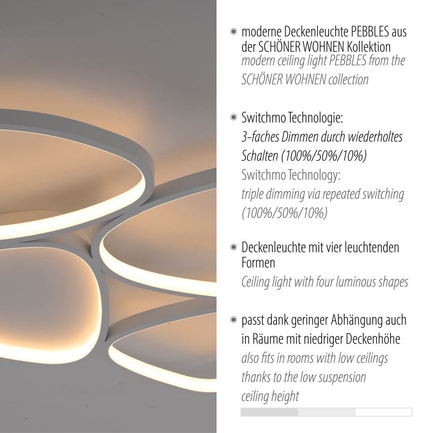 Schöner Wohnen 14038-16 - Ρυθμιζόμενο LED φωτιστικό οροφής PEBBLES LED/35,5W/230V λευκό