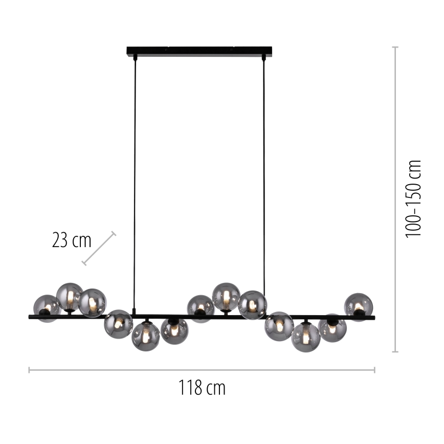 Schöner Wohnen 14504-18 - LED πολυέλαιος με σύρμα ανάρτησης DUBAI 13xG9/3W/230V 118 m μαύρο/καπνιστό