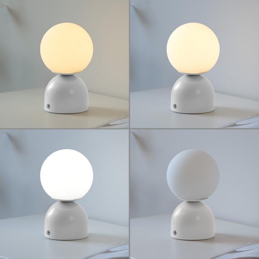 Schöner Wohnen 19218-16 - RUDI επιτραπέζια επαναφορτιζόμενη LED λάμπα, ρυθμιζόμενη με αφή, LED/1,2W/5V 3000-6000K 1200 mAh, λευκή