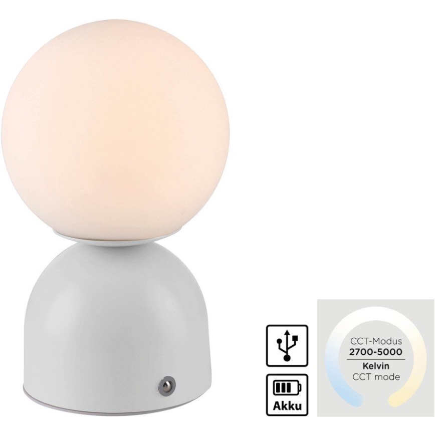 Schöner Wohnen 19218-16 - RUDI επιτραπέζια επαναφορτιζόμενη LED λάμπα, ρυθμιζόμενη με αφή, LED/1,2W/5V 3000-6000K 1200 mAh, λευκή