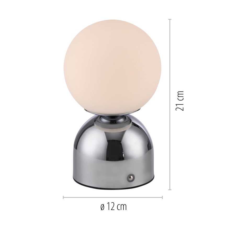 Schöner Wohnen 19218-17 - Ρυθμιζόμενο LED επιτραπέζιο φωτιστικό RUDI με λειτουργία αφής, επαναφορτιζόμενο, LED/1,2W/5V 3000-6000K 1200 mAh, γυαλιστερό χρώμιο