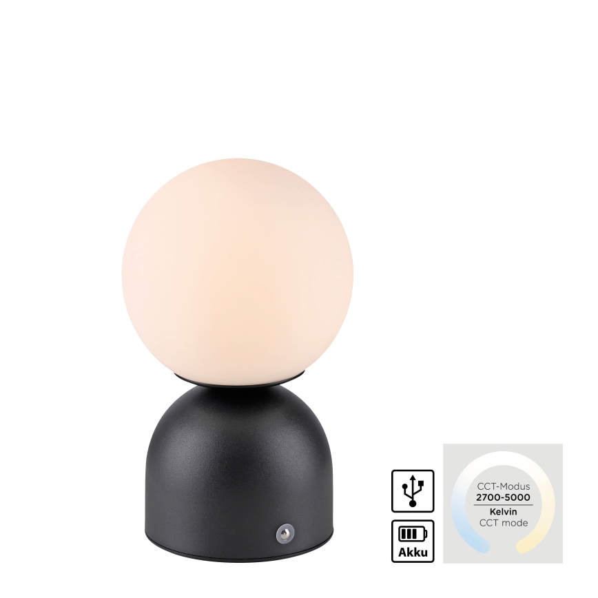 Schöner Wohnen 19218-18 - Επαναφορτιζόμενη επιτραπέζια LED λάμπα RUDI, ρυθμιζόμενη με έλεγχο αφής, LED/1,2W/5V 3000-6000K 1200 mAh, μαύρη
