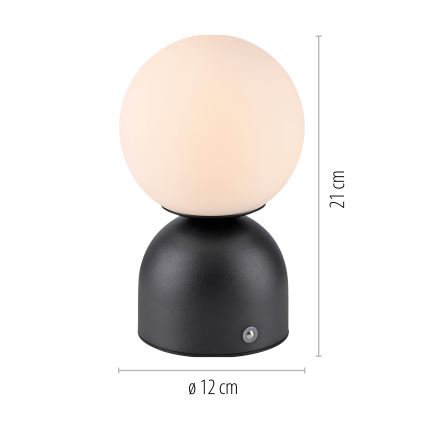 Schöner Wohnen 19218-18 - Επαναφορτιζόμενη επιτραπέζια LED λάμπα RUDI, ρυθμιζόμενη με έλεγχο αφής, LED/1,2W/5V 3000-6000K 1200 mAh, μαύρη