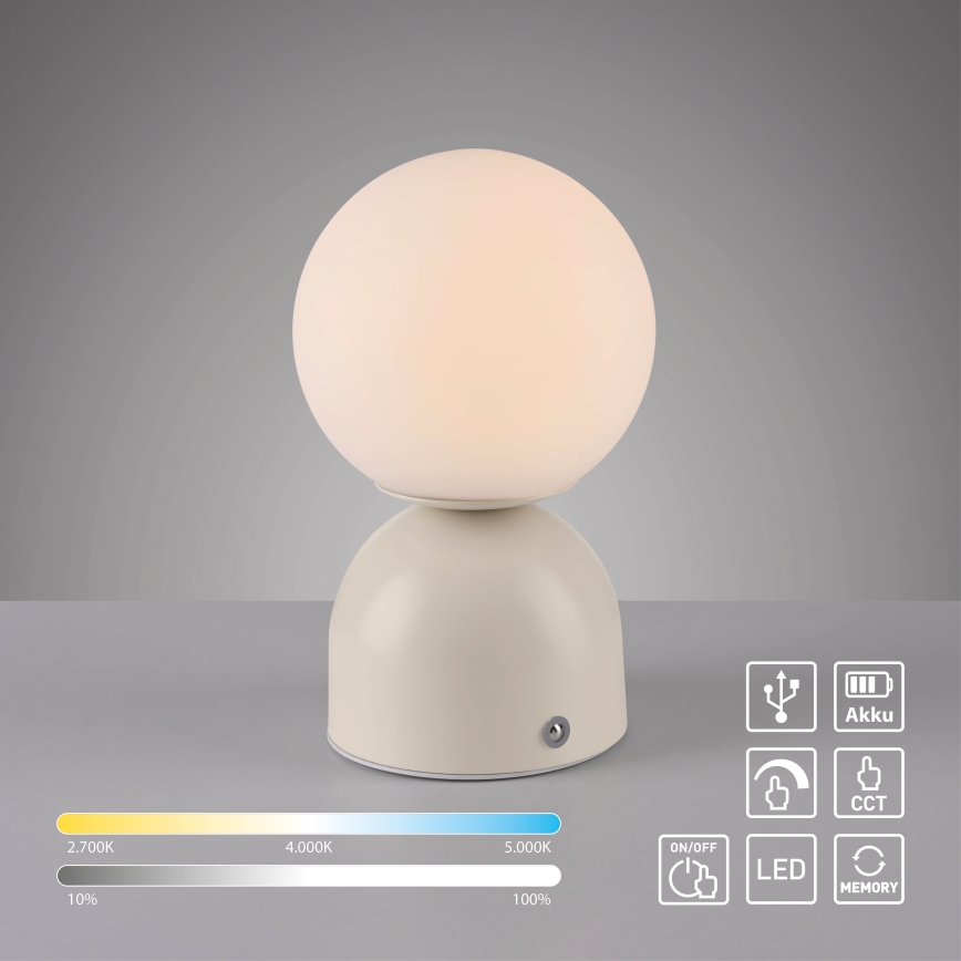 Schöner Wohnen 19218-39 - Ρυθμιζόμενο επιτραπέζιο φωτιστικό LED RUDI, επαναφορτιζόμενο με έλεγχο αφής, LED/1,2W/5V 3000-6000K 1200 mAh γκρι