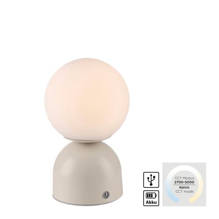 Schöner Wohnen 19218-39 - Ρυθμιζόμενο επιτραπέζιο φωτιστικό LED RUDI, επαναφορτιζόμενο με έλεγχο αφής, LED/1,2W/5V 3000-6000K 1200 mAh γκρι