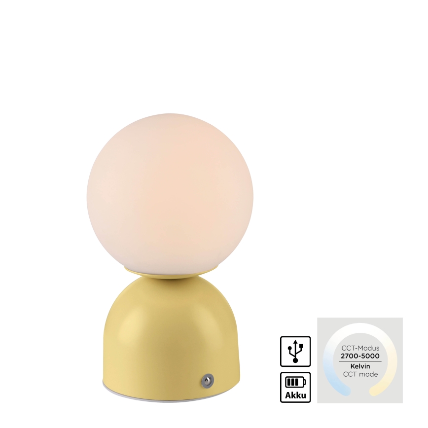 Schöner Wohnen 19218-81 - Επαναφορτιζόμενη επιτραπέζια λάμπα RUDI LED, ρυθμιζόμενη με έλεγχο αφής, LED/1,2W/5V 3000-6000K 1200 mAh κίτρινη