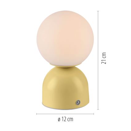 Schöner Wohnen 19218-81 - Επαναφορτιζόμενη επιτραπέζια λάμπα RUDI LED, ρυθμιζόμενη με έλεγχο αφής, LED/1,2W/5V 3000-6000K 1200 mAh κίτρινη