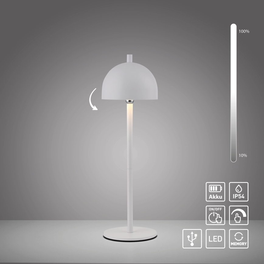 Schöner Wohnen 19244-16 - Επαναφορτιζόμενη εξωτερική επιτραπέζια λάμπα LED BELLIS, ρυθμιζόμενη μέσω αφής, LED/2,5W/5V 2600 mAh IP54, λευκή