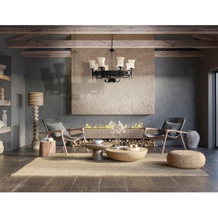 Searchlight - Πολυέλαιος σε αλυσίδα CARTWHEEL 8xE27/60W/230V μαύρο