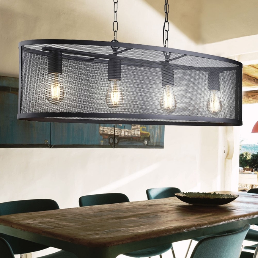 Searchlight - Πολύφωτο σε αλυσίδα FISHNET 4xE27/60W/230V μαύρο