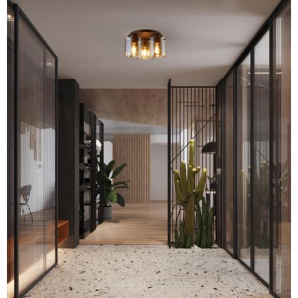 Searchlight - Φωτιστικό οροφής SWEDEN 3xE27/60W/230V Ø 39 cm καφέ/καπνιστό